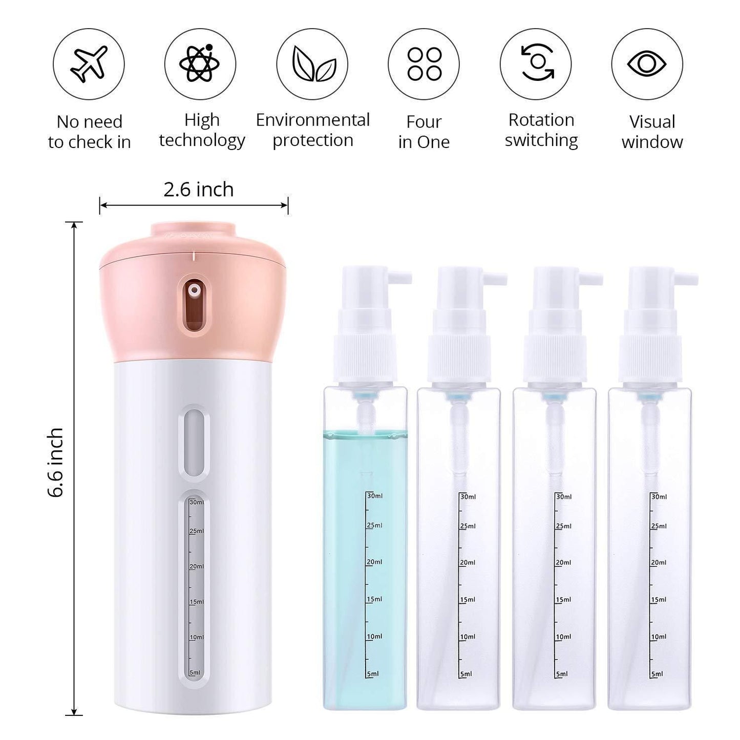 4-in-1 Smart Travel Bottles Set, Includes 4 Empty Reusable